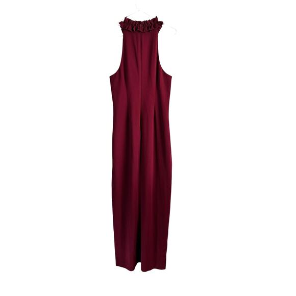 Trina Turk NWT Burgundy Formal Gown Ruffle Neck Maxi Dress Size 14 $368 - Picture 3 of 9